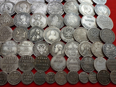 Коллекция царских полтин, полуполтин и мелких серебряных номиналов - 140 штук, с 1654 - 1917 год! Копии высокого качества!