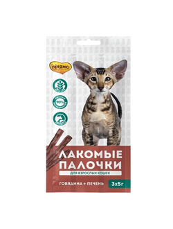 Лакомство Мнямс лакомые палочки 13,5 см для кошек с говядиной и печенью 3х5 г