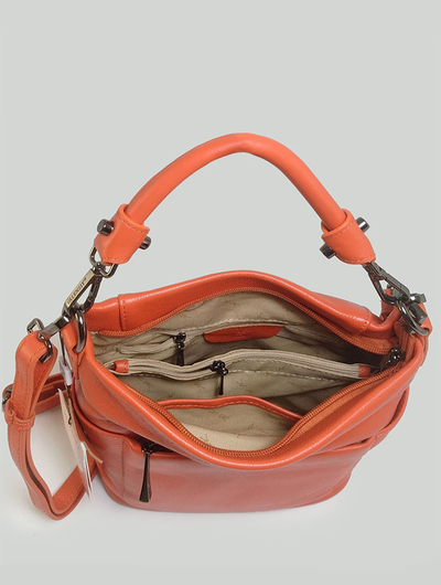 (АРТИКУЛ: 10053/2) СУМКА ЖЕНСКАЯ НЕБОЛЬШАЯ, НАТУРАЛЬНАЯ КОЖА, ОРАНЖЕВАЯ, С РУЧКОЙ И ПЛЕЧЕВЫМ РЕМНЕМ