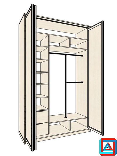 Шкаф встроенный со складными дверями и распашной створкой