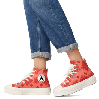 Кеды Converse Lift оранжевые высокие с вышивкой