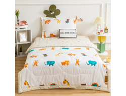 Комплект постельного белья Сатин со стеганым одеялом цвет Animals 100% хлопок размер 150*210 см(180*220 см)OBK008