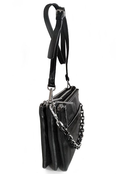 (АРТИКУЛ: 8820/1/02) СУМКА КЛАТЧ ЖЕНСКАЯ НЕБОЛЬШАЯ, НАТУРАЛЬНАЯ КОЖА, С TРЕМЯ ОТДЕЛЕНИЯМИ, ЧЕРНАЯ, РЕМЕНЬ ЧЕРЕЗ ПЛЕЧО