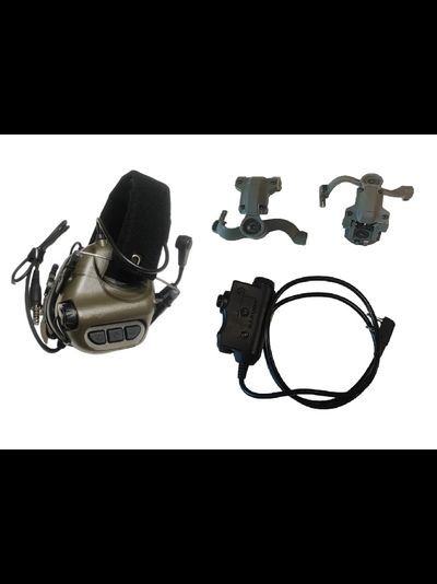 Активные наушники Earmor M32 MOD4 + крепеж на шлем чебурашки + кнопка PTT Baofeng / Kenwood M52