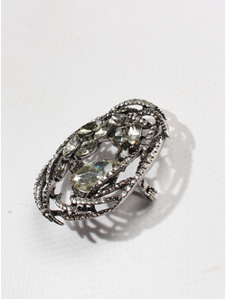 Брошь "Стразы камни" светлый металл