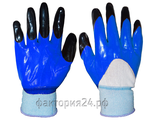 Перчатки нейлоновые с ДВОЙНЫМ нитриловым обливом НОГОТКИ синие (код 0114)
