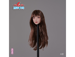 Женская голова (скульпт) с длинными каштановыми волосами и подвижными глазами - 1/6 scale Asian Movable Eyes Beauty Head Sculpt Yueyue (ZC016A) - Z6TOYS