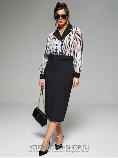 Модель: 6281.Женское комбинированное платье в деловом стиле