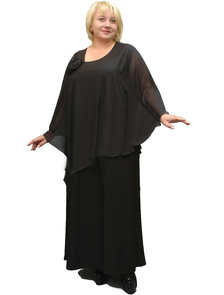 Нарядное длинное платье с легкой накидкой большого размера Арт. 2308 (Цвет черный) Размеры 58-84