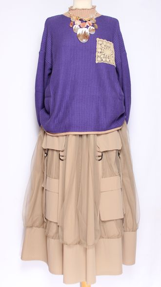 Джемпер ХЛОПОК "КАРМАН КРУЖЕВО" сирень до р.54