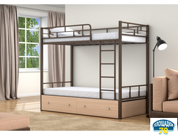 Двухъярусная кровать Валенсия Коричневый ящики дуб молочный Томск