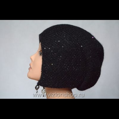 Черная женская шапка ушанка вязаная Vizio 6463 зима 2020