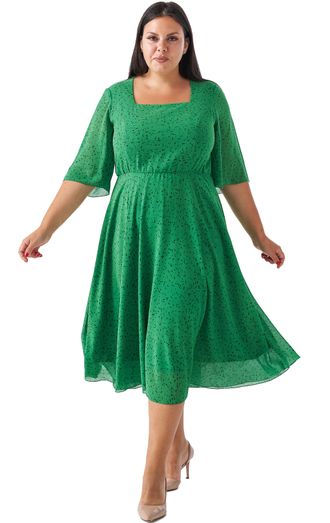 Женственное платье приталенного силуэта из легкого шифона Арт. 1369 (Цвет зеленый) Размеры 54-66