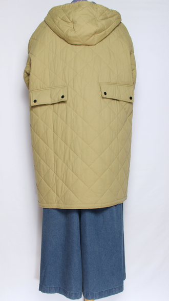 Куртка хлопок удлиненная "Большие карманы" хаки до р.54