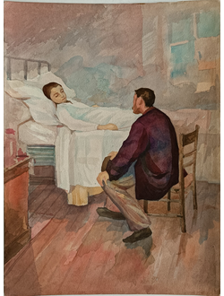 "День посещений в больнице" бумага на картоне акварель 1950-е годы