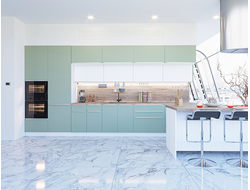 Кухня пластик МДФ №1/4 Зеленый/Белый матовый