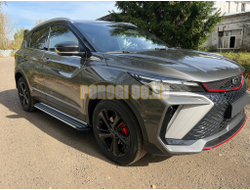 Пороги алюминиевые "Slim Line Silver" 1720 мм ТСС для Geely Coolray 2024-