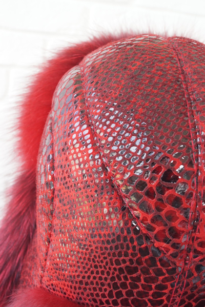 Ушанка "Полярная звезда" цвет брусника + блюфрост брусника