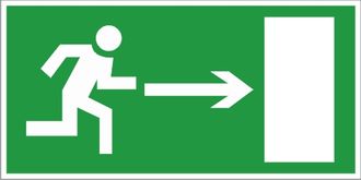 Знак E03 «Направление к эвакуационному выходу направо»