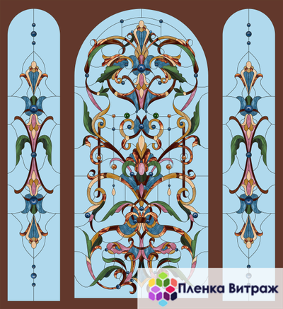 Витражная пленка, витражная пленка самоклеющаяся, пленочный витраж с классическим рисунком