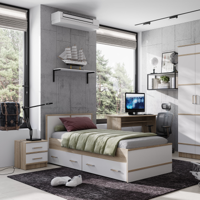 Сакура Кровать с ящиками 0,9м Дуб сонома/белый