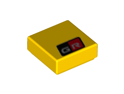 Tile 1 x 1 with Groove with Silver 'GR' on Black and Red Background Pattern, Yellow (3070bpb220 / 6323896)
