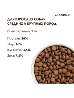 Grandorf (Грандорф): сухой беззерновой корм для собак, Утка с индейкой,  3 кг