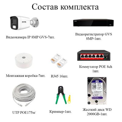 Комплект IP-камер 8 Мегапикселей с записью звука «GVS DS-V7 IP 4K Full»