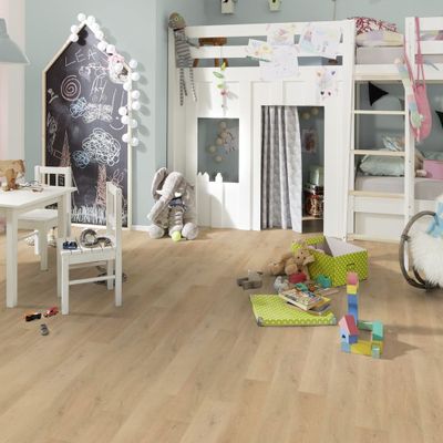 Виниловый пол Wineo 400 Wood L Дуб ровный бежевый MLD281SL замковый с фаской и подложкой на HDF-плите