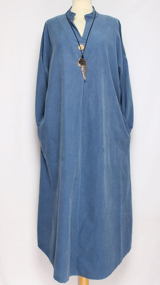 Платье Бохо вельветовое "СТОЙКА ЗАЩИП ПУГОВКИ" джинс, бежевое, малахит, хаки до р.52