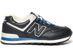 New Balance 574 Black Blue Leather с мехом