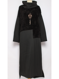 ПЛАТЬЕ БОХО ТЕПЛОЕ "МЕХ ХОМУТ" черное до р.54