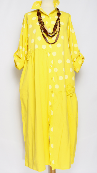 Платье - рубашка "КРУПНЫЙ ГОРОХ" бирюзовый, лайм, жёлтое, электрик р.50-56