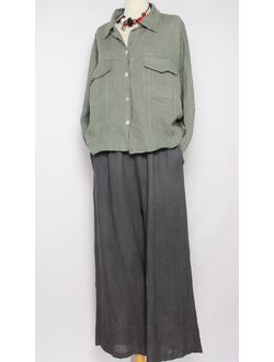 Брюки "Лён трубы" графит  р.48-54