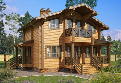 Двухэтажный дом из клееного бруса КБ-08, 100 м2