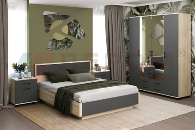 Композиция спальни ГРЕЙС корпус Ясень Асахи/фасад Антрацит Матовый