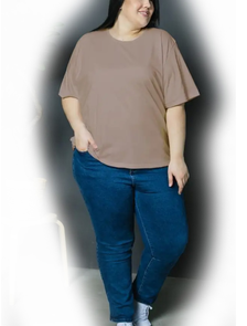 Женская футболка  из хлопка  Арт. 2975-2185 (цвет бежевый) Размеры 48-80