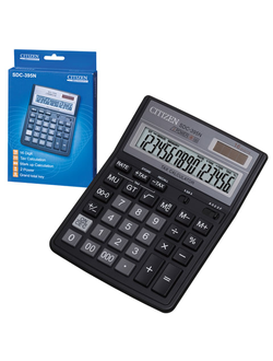Калькулятор настольный CITIZEN SDC-395N (192х143 мм), 16 разрядов, двойное питание
