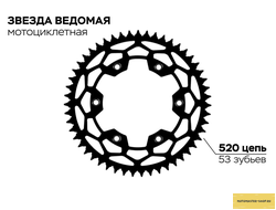 Звезда ведомая (Стальная) 6х150х125-53T (BSE J2S, J1, J2, Z3, Z4, Z5, Z6 / Avantis Enduro A5, A6, A7