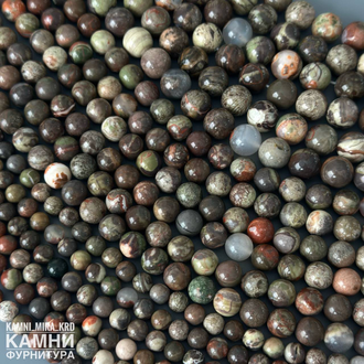 Яшма пейзажная с халцедоном шары 6,5-6,6/8,6-8,7/10,6-10,7 мм, цена за нить 19 см