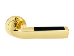 Дверные ручки Morelli Luxury MATRIX-2 OTL/NERO Цвет - Золото/вставка из искусственной кожи черная
