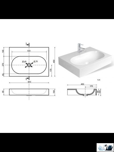 Раковина Эстет Nika 61 х 45 см из искусственного камня накладная