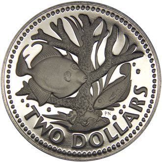 2 доллара Коралловые рыбки. PN. Барбадос, 1975 год