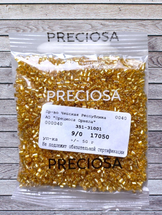 Бисер чешский preciosa рубка 9/0, топаз серебряное отверстие (17050), 50 грамм
