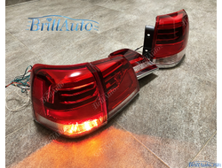 Cтопы Toyota Land Cruiser 200 07-15 в стиле 21 года LED (красные с белым низом)