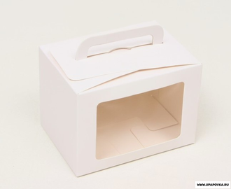 Коробка складная с окном и ручкой Белая 10 х 14 х 10 см
