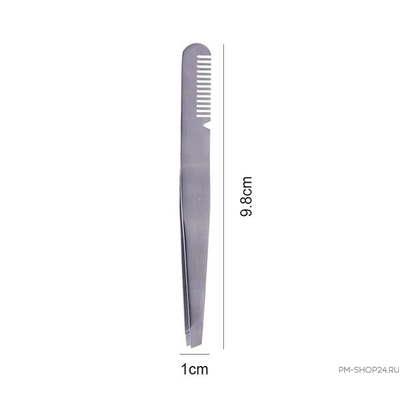 Стальной пинцет для бровей с расческой