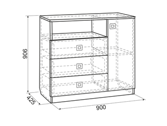 Модульная Форсаж комод Размер: ш=900 мм, г=424 мм, в=806 мм