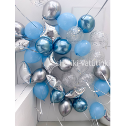 Шары под потолок "Голубой с серебром"  (32 шт)