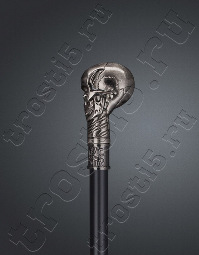 Опорная прогулочная трость "Литой череп" с серебряным набалдашником рукоятью в виде черепа